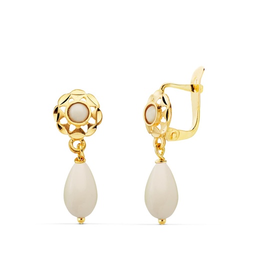 [P11981-M] 18K PENDIENTES ORO AMARILLO CUBANITAS BLANCAS. 17X6 MM CIERRE CATALAN