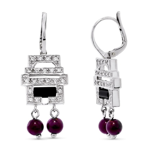 [P11993] 18K PENDIENTES ORO BLANCO LARGO CON CIRCONITAS 33X13 MM CIERRE CATALAN
