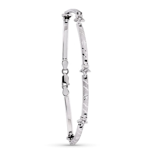 [P12000072] 18K PULSERA ORO BLANCO MATE Y BRILLO BARRAS Y ESTRELLAS 19 CM