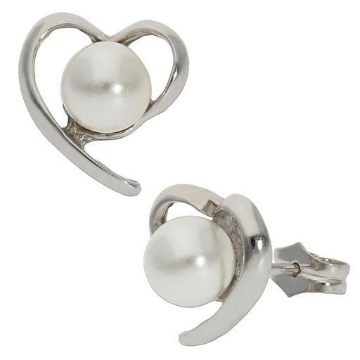 [P1098] Pendientes oro blanco 18 kt corazón perlas