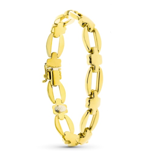 [P12000234] 18K PULSERA ORO AMARILLO ESLABON OVAL Y CRUZ
