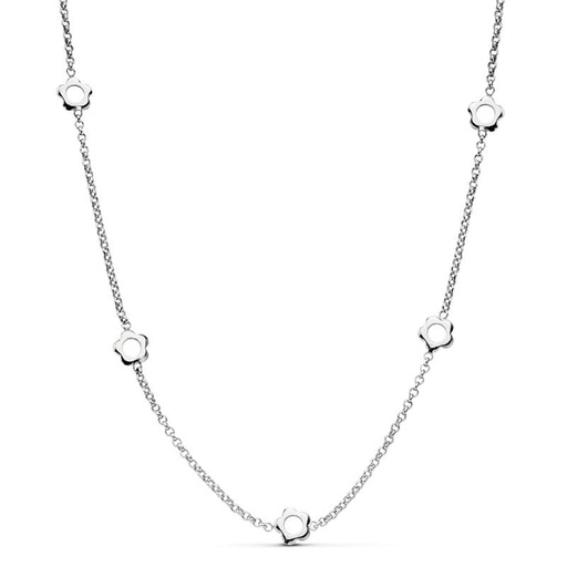 [P12000289] 18K GARGANTILLA ORO BLANCO FLORES CADENA ROLO 42CM