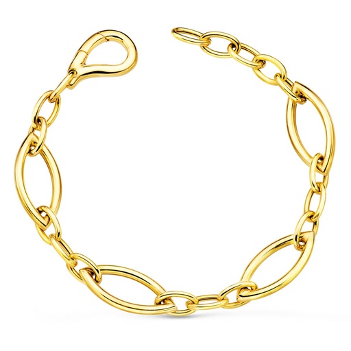 [P12000358] 18K PULSERA ORO AMARILLO ESLABONES OVALES BRILLO ANCHO 10 MM LARGO 19.5 CM