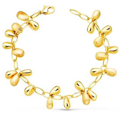 [P12000360] 18K PULSERA ORO AMARILLO ESLABONES CON COLGANTES MATE Y BRILLO 19.5 CM