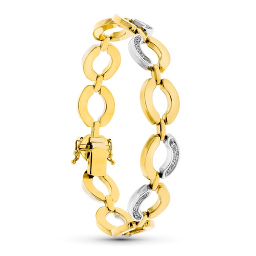 [P12000364] 18K PULSERA ORO BICOLOR ESLABONES CIRCULOS Y CIRCONITAS