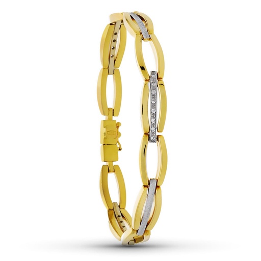 [P12000365] 18K PULSERA ORO BICOLOR ESLABONES Y CIRCONITAS