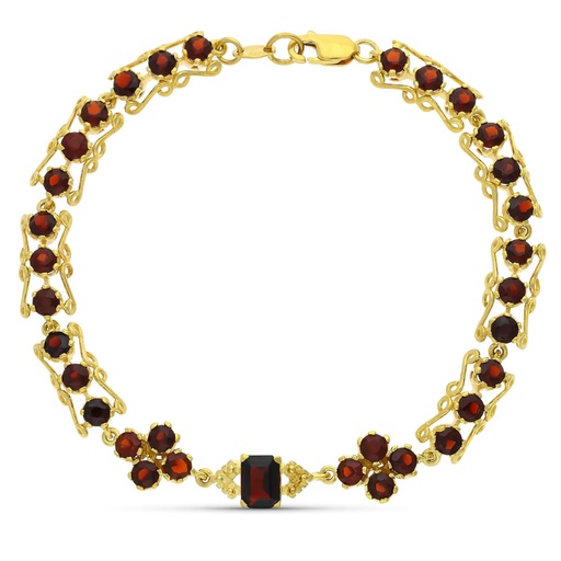 [P12000403] 18K PULSERA ORO AMARILLO Y GRANATES