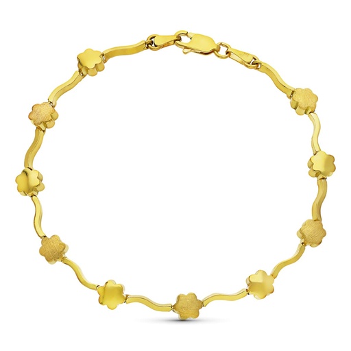 [P12000404] 18K PULSERA ORO AMARILLO FLORES MATE Y BRILLO