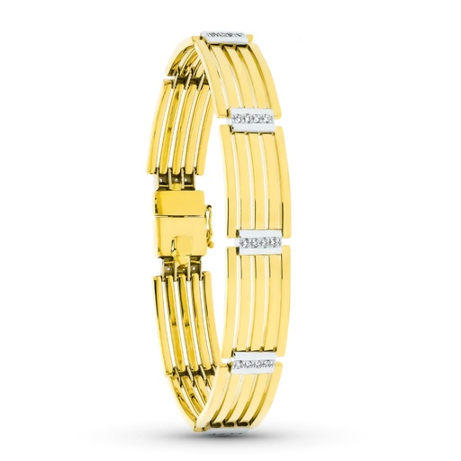 [P12000427] 18K PULSERA ORO BICOLOR BARRAS Y CIRCONITAS