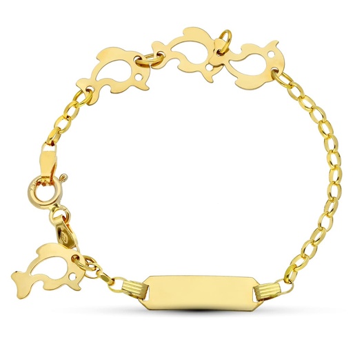[P12000433] 18K ESCLAVA ORO AMARILLO DELFINES 13 CM 2 MM