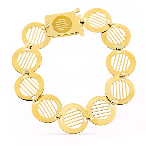 [P12000437] 18K PULSERA ORO AMARILLO ESLABONES CALADOS HILOS. ANCHO 16 MM LARGO 18.5 CM