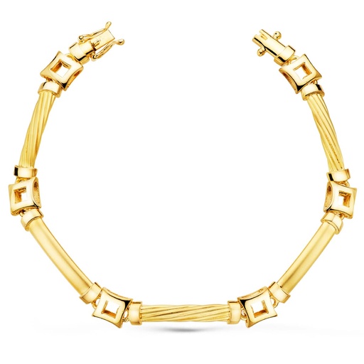 [P12000539] 18K PULSERA ORO AMARILLO ESLABONES Y CUADRADOS ANCHO 8 MM LARGO 20 CM