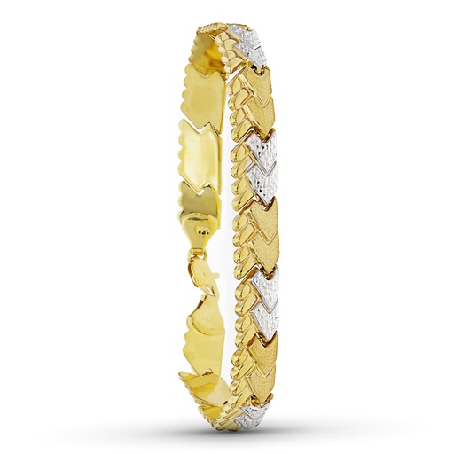 [P12000608] 18K PULSERA ORO BICOLOR ESTAMPADA CIRCONITAS. 19 CM