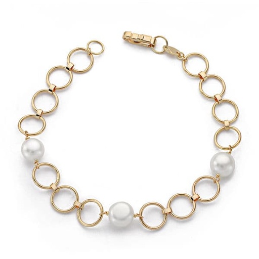 [P12000638] 18K PULSERA COMUNION PERLA CULTIVADA REDONDA 18CM