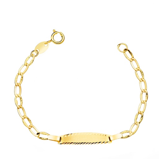 [P12000668] 18K ESCLAVA BEBE ORO AMARILLO BILBAO CHAPA MATE TALLADA 19X4 MM 12 CM