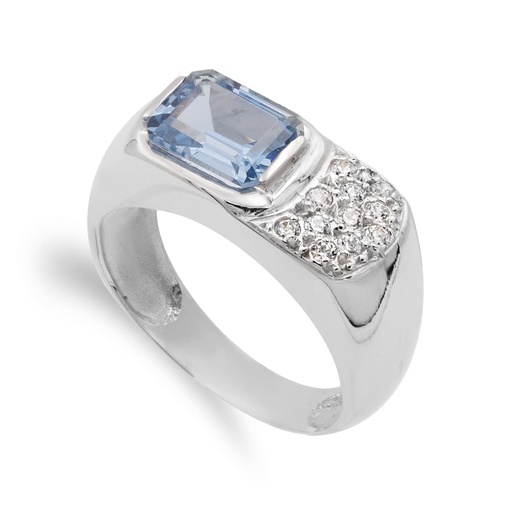 [P12058-OBAM] 18K SORTIJA ORO BLANCO AGUAMARINA Y CIRCONITAS 8X6 MM