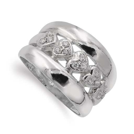 [P12069] 18K SORTIJA ORO BLANCO CORAZONES Y CIRCONITAS 13 MM