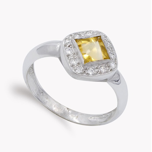 [P12128] 18K SORTIJA ORO BLANCO PIEDRA EN FORMA DE ROMBO Y CIRCONITAS
