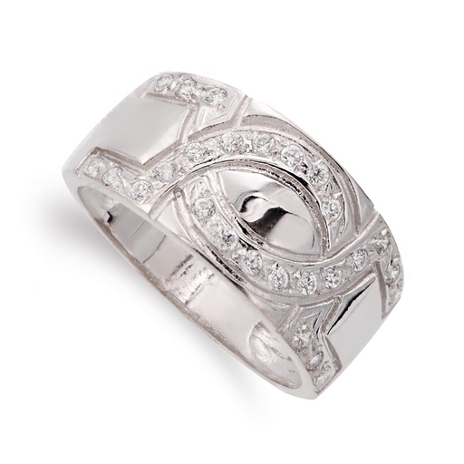 [P12175] 18K SORTIJA ORO BLANCO ANCHA CON CIRCONITAS 10 MM CUERPO 4 MM