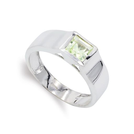 [P12209-OBOL] 18K SORTIJA ORO BLANCO PIEDRA OLIVINA 6 MM