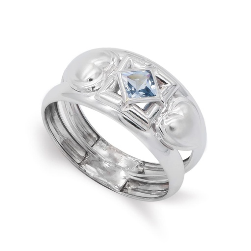 [P12324-OBAM] 18K SORTIJA ORO BLANCO PIEDRA AGUAMARINA 3.5 MM