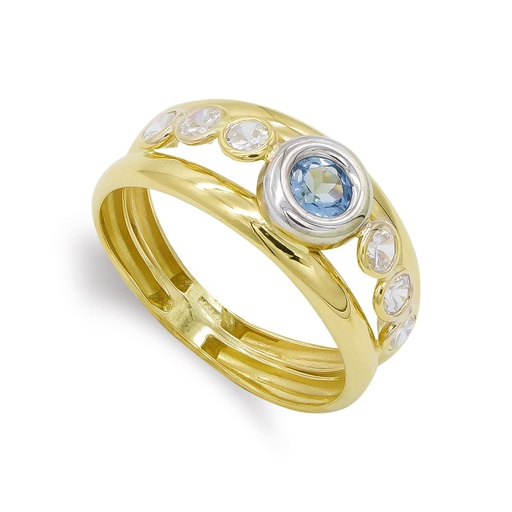 [P12348-AM] 18K SORTIJA ORO BICOLOR AGUAMARINA Y CIRCONITAS