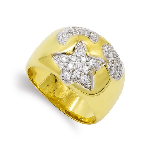 [P12462] 18K SORTIJA ORO AMARILLO CORAZON LUNA Y ESTRELLA CIRCONITAS