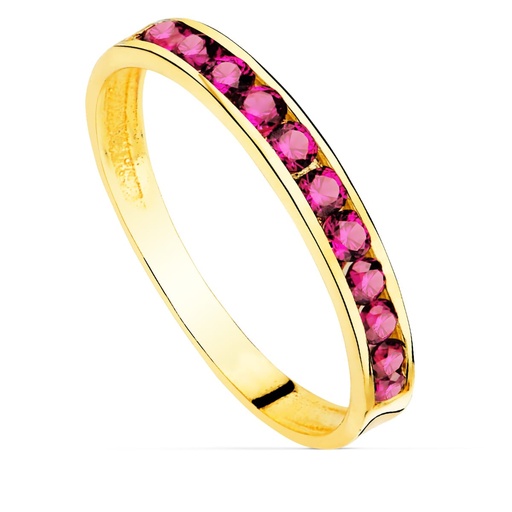 [P12570-RO] 18K SORTIJA ORO AMARILLO CIRCONITAS ROJAS. ANCHO CUERPO 2.5 MM
