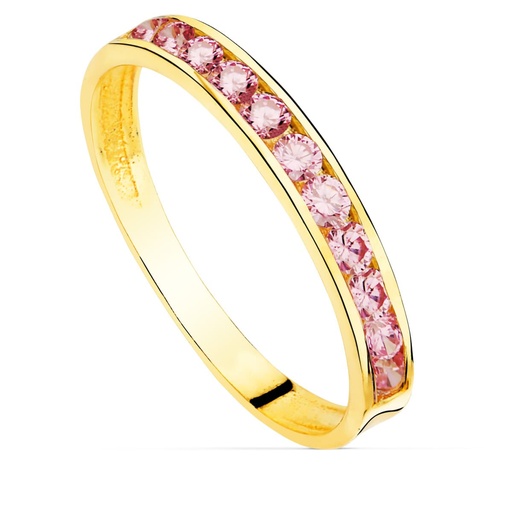 [P12570-RS] 18K SORTIJA ORO AMARILLO CIRCONITAS ROSA FRANCIA ANCHO CUERPO 2.5 MM