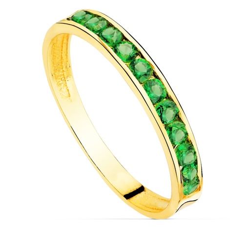 [P12570-VE] 18K SORTIJA ORO AMARILLO CIRCONITAS VERDES. ANCHO CUERPO 2.5 MM