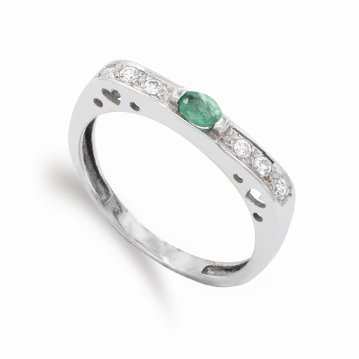 [P12572-ES] 18K SORTIJA ORO BLANCO ESMERALDA 4.5X3 MM CIRCONITAS