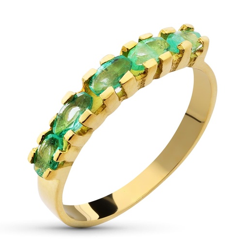 [P12584-ES] 18K SORTIJA ORO AMARILLO 5 PIEDRAS ALARGADAS ESMERALDAS