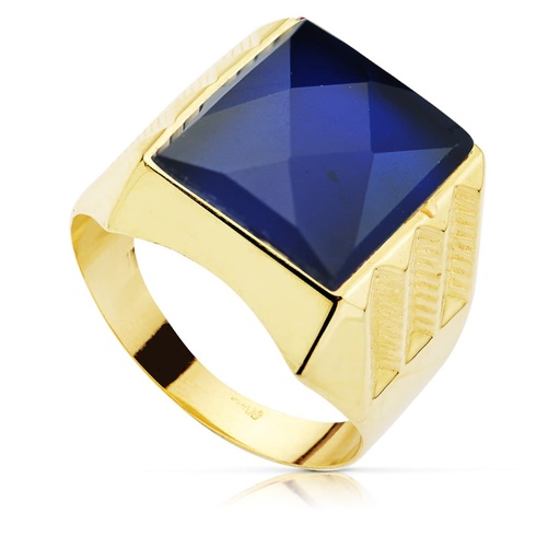 [P12766-AZ] 18K SELLO ORO AMARILLO CABALLERO HUECO PIEDRA ZAFIRO SPINEL 14X12 MM