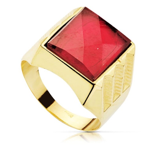 [P12766-RO] 18K SELLO ORO AMARILLO CABALLERO HUECO PIEDRA RUBI SPINEL 14X12 MM