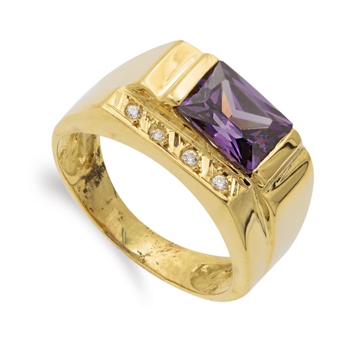 [P12814-AT] 18K SORTIJA ORO AMARILLO AMATISTA 8X6 MM Y CIRCONITAS