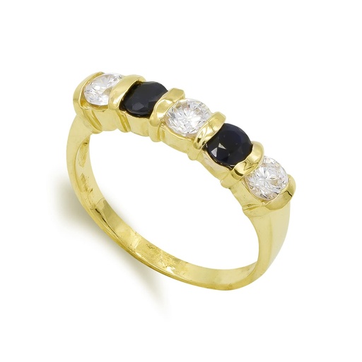 [P12831-CIZA] 18K SORTIJA ORO AMARILLO QUINTILLO CIRCONITAS Y ZAFIROS 4 MM