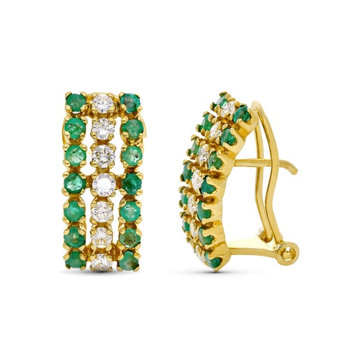 [P1286] 18K PENDIENTES ORO AMARILLO BRILLANTES Y ESMERALDAS. 17X7 MM