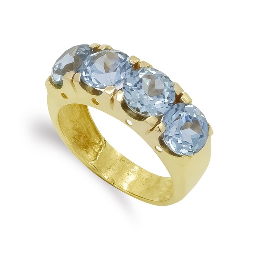 [P12896-AM] 18K SORTIJA ORO AMARILLO CUATRO PIEDRAS 7 MM AGUAMARINA