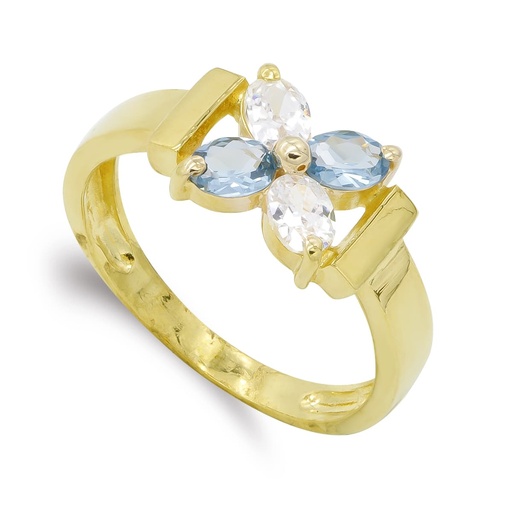 [P12982] 18K SORTIJA ORO AMARILLO FLOR CIRCONITAS OVALES
