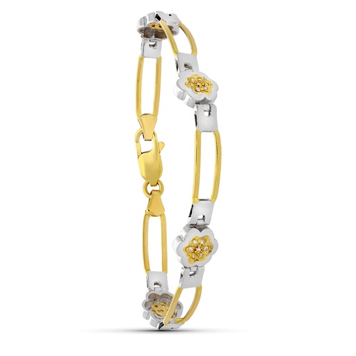 [P13000013] 18K PULSERA ORO BICOLOR CIRCONITAS FLOR Y CIRCONITAS