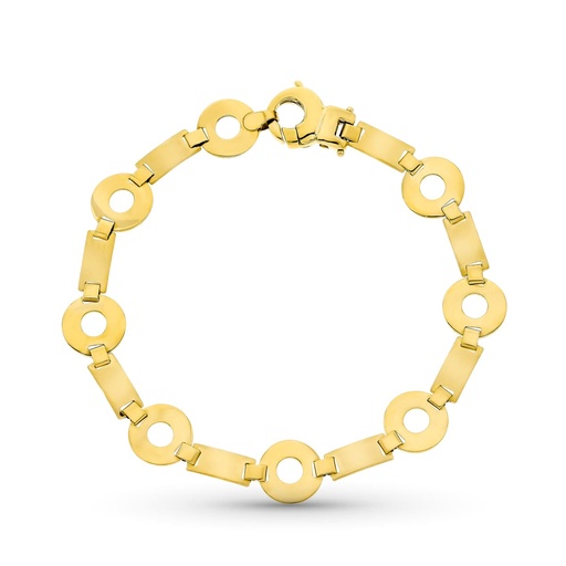 [P13000022] 18K PULSERA ORO AMARILLO CIRCULOS MATE Y BRILLO 19CM