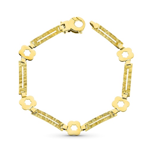[P13000023] 18K PULSERA ORO AMARILLO FLORES Y RECTANGULOS MATE Y BRILLO