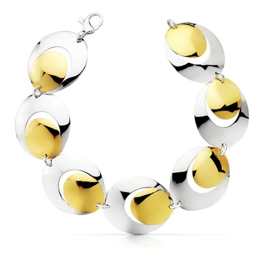 [P13000056] 18K PULSERA BICOLOR ESLABONES 19CM 19.65GR