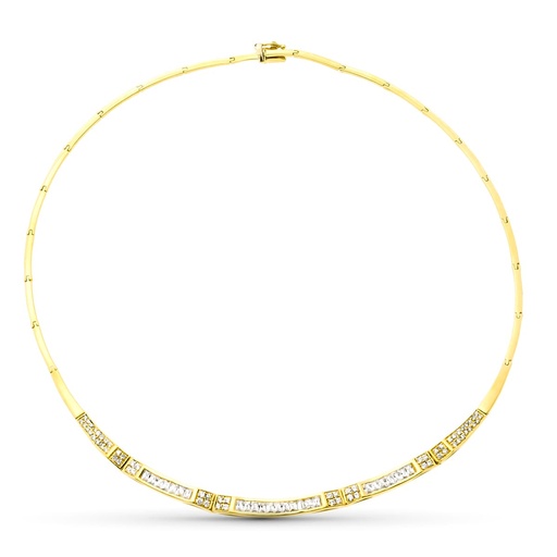 [P13000060] 18K GARGANTILLA ORO AMARILLO Y BARRITAS CON CIRCONITAS