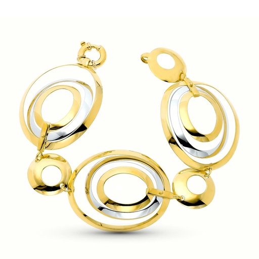 [P13000070] 18K PULSERA ORO BICOLOR ESLABONES CIRCULOS
