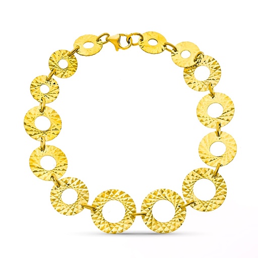 [P13000082] 18K PULSERA ORO AMARILLO CIRCULOS TALLADOS. ANCHO 13 MM LARGO 18 CM