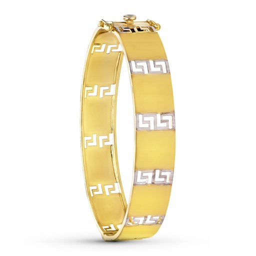 [P13000109] 18K PULSERA RIGIDA ORO BICOLOR GRECA 12 MM