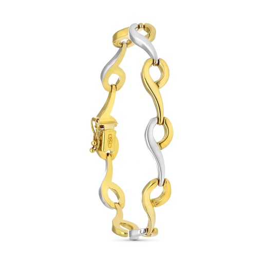 [P13000141] 18K PULSERA ORO BICOLOR MATE Y BRILLO ESLABONES