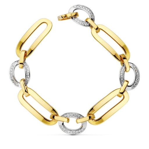 [P13000149] 18K PULSERA BICOLOR HUECA 21.5CM 21.60 GR