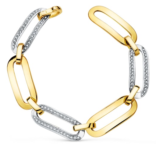 [P13000150] 18K PULSERA ORO BICOLOR ESLABONES REDONDOS ANCHO 11 MM LARGO 20 CM